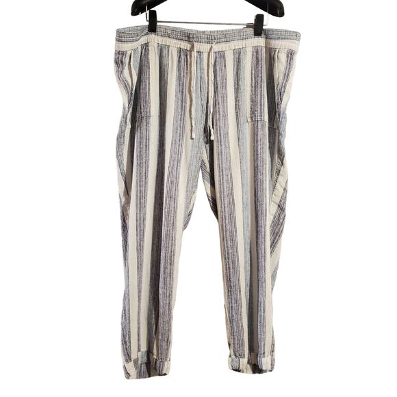 Old Navy Linen Crop Cuffed Striped Wide Leg Pants Womens Size XL Boho Drawstring - Picture 2 of 12